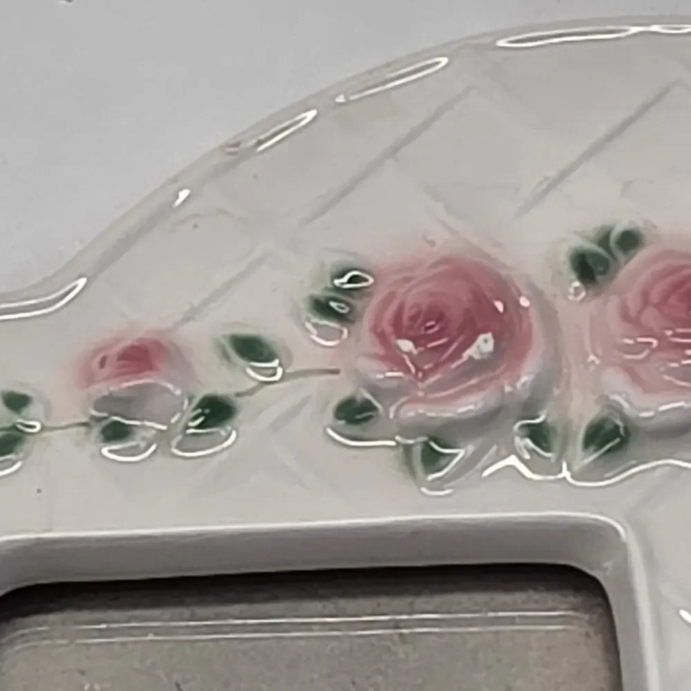 Fitz and Floyd Blushing Rose White Ceramic Double Photo Frame Cottagecore Shabby